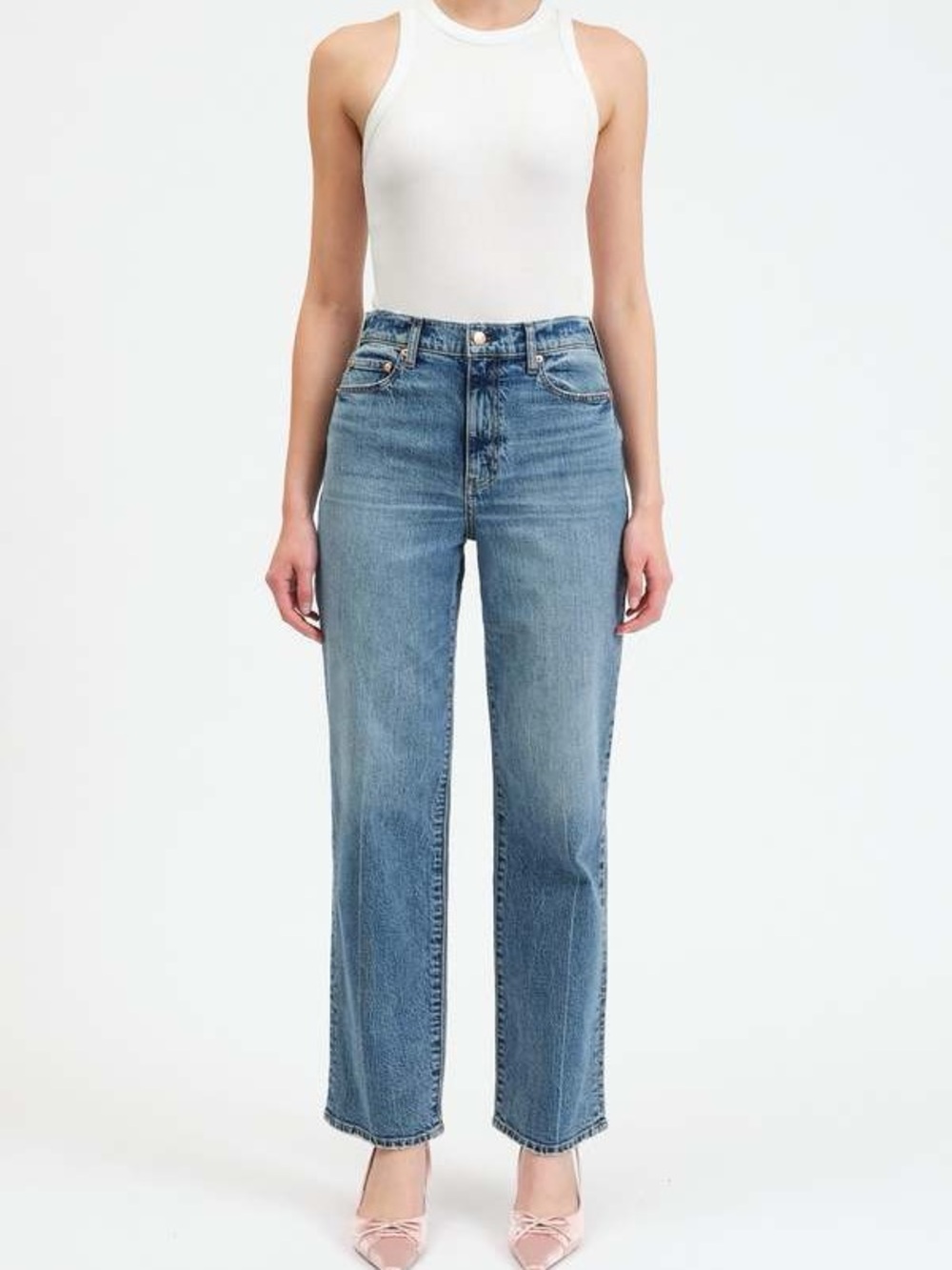 Daze Sundaze Medium Blue Straight Leg High Rise Jeans in Tough Love